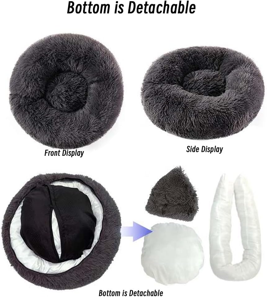 review Calming Cat Bed, Cat Beds for Indoor Cats, Anti Anxiety Cat Donut Bed, Fluffy Plush Faux Fur Cat Bed, Machine Washable(Pink,M)
