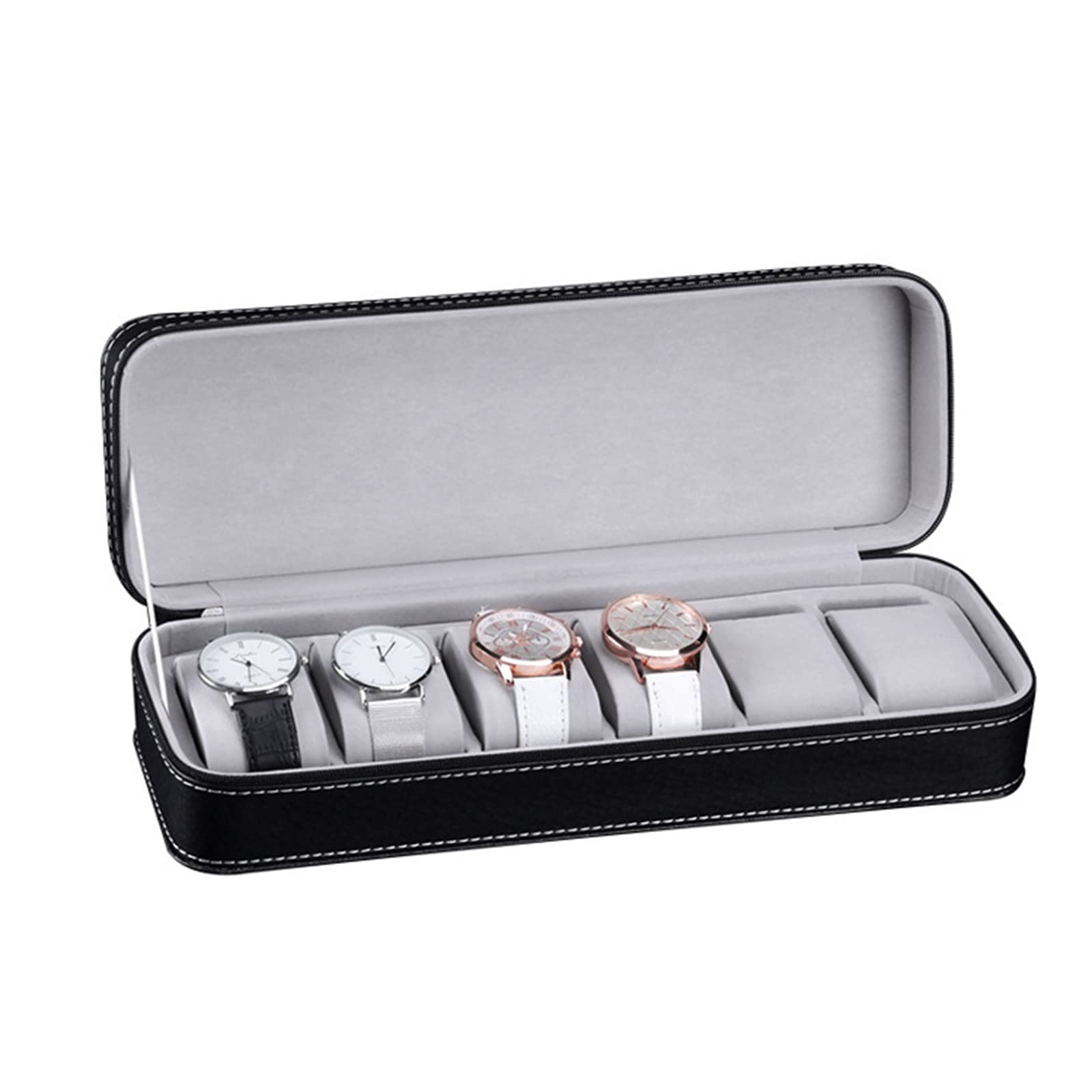 HVMBEUGOS Watch Storage Box Watch Display Holder Case PU Leather Jewelry Bracelet Collection Organiser with Zipper (6 Slots) (6 Slots)