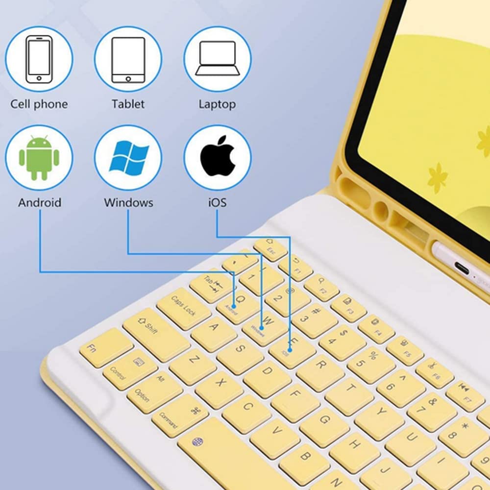 TouchPad Étui clavier pour iPad 2018 (6e génération) iPad 2017 (5e génération) iPad Pro 9.7 iPad Air 2/Air, clavier Bluetooth sans fil magnétique amovible et coque fine avec porte-crayon, jaune