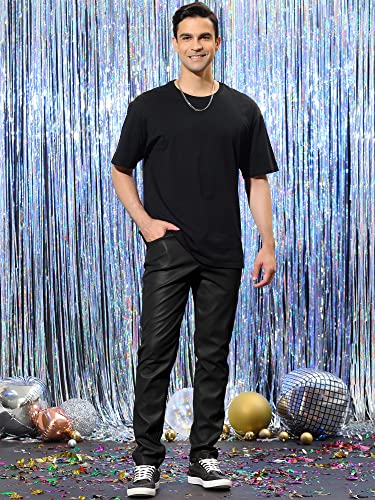 Lars Amadeus Men's Metallic Pants Slim Fit Night Club Disco Shiny Faux Leather Pants2