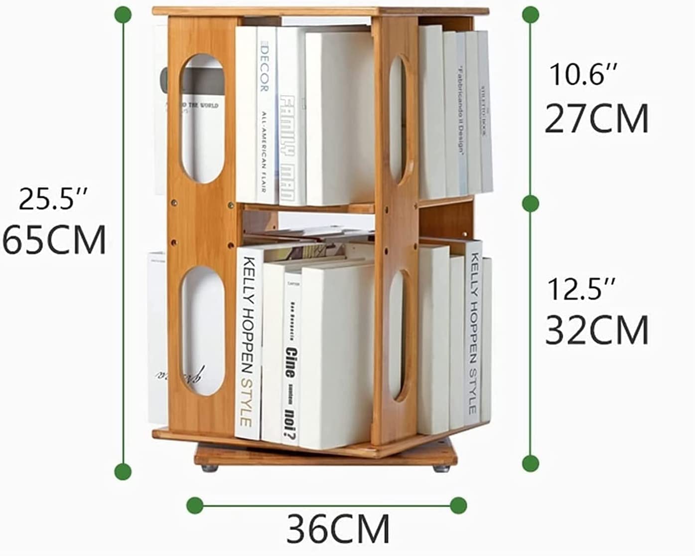 SYALEO Estantería de Escritorio de 2 Niveles, estantería giratoria de 360 ​​Grados, Organizador de Almacenamiento de Libros de bambú, estantes para Dormitorio, Sala de Estar