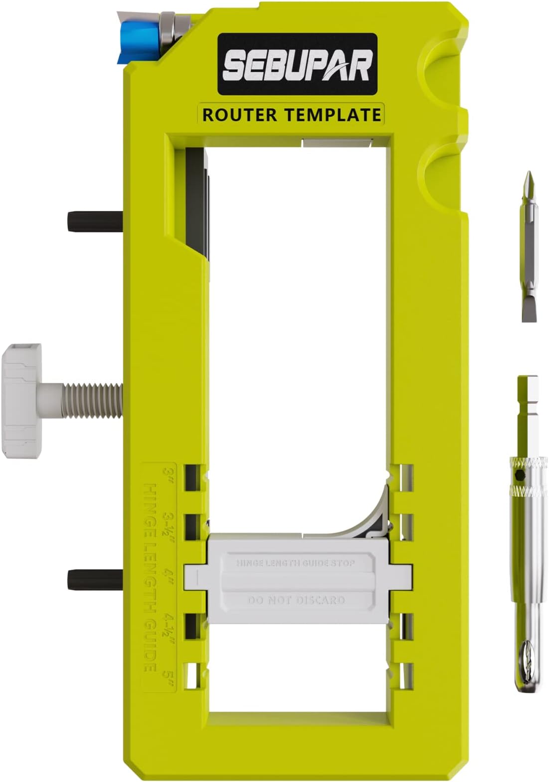 Door Hinge Jig, Mortiser, Installation Kit, Router Template, Fits 3”-5” Hinge Length, Square/Radius 1/4”-5/8” Hinge Types, Green Plastic, Painted Finish, Classic Style
