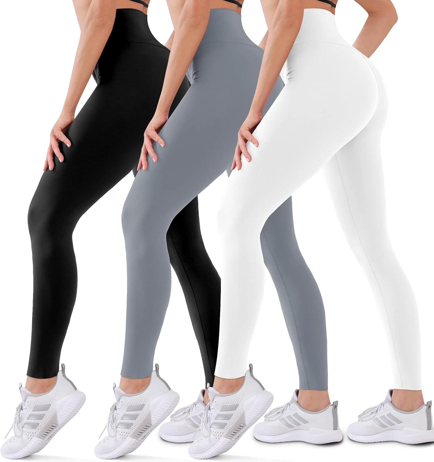Hmuuo 3-Pack Women's High Waisted Leggings - Tummy Control Yoga Pants For Workout & Casual Wear