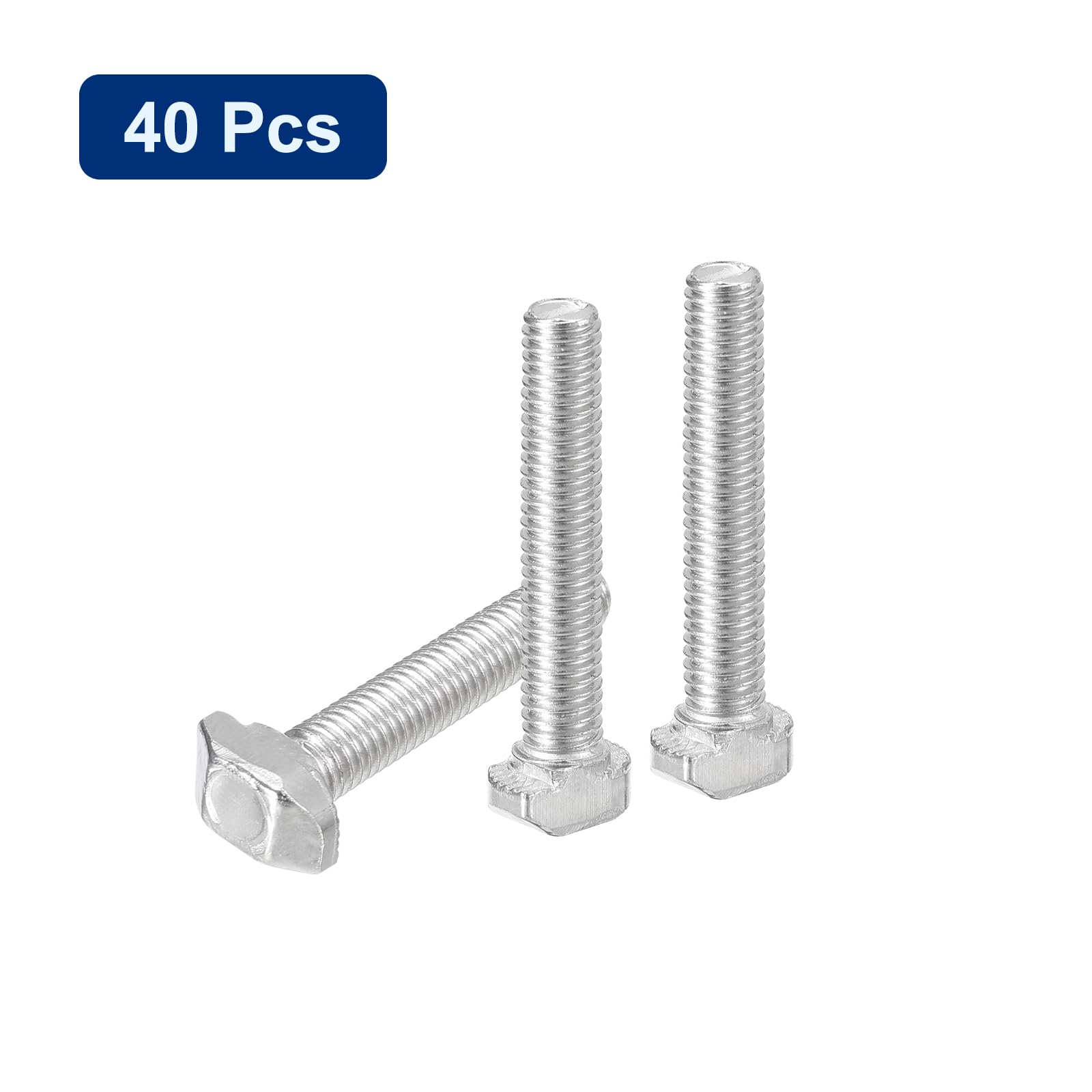 QUARKZMAN 40 sztuk śruby T-Slot, M5 x 30 mm Śruba z łbem młotkowym T Pin do profilu aluminium T-Series 2020, niklowana stal węglowa, srebrny