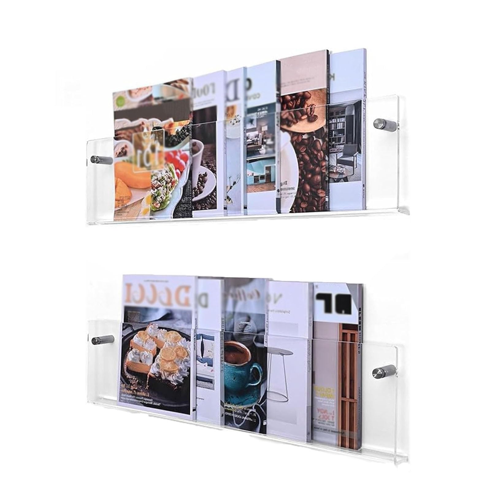 MYUYEE File Organizer For Desk - Acrylic Magazine Shelves, Wall Mount Bookshelf Brochure Holder, Clear Acrylic Floating Book Shelves, Shelves Kids Book Display Shelves, 2Pack (60Cm)