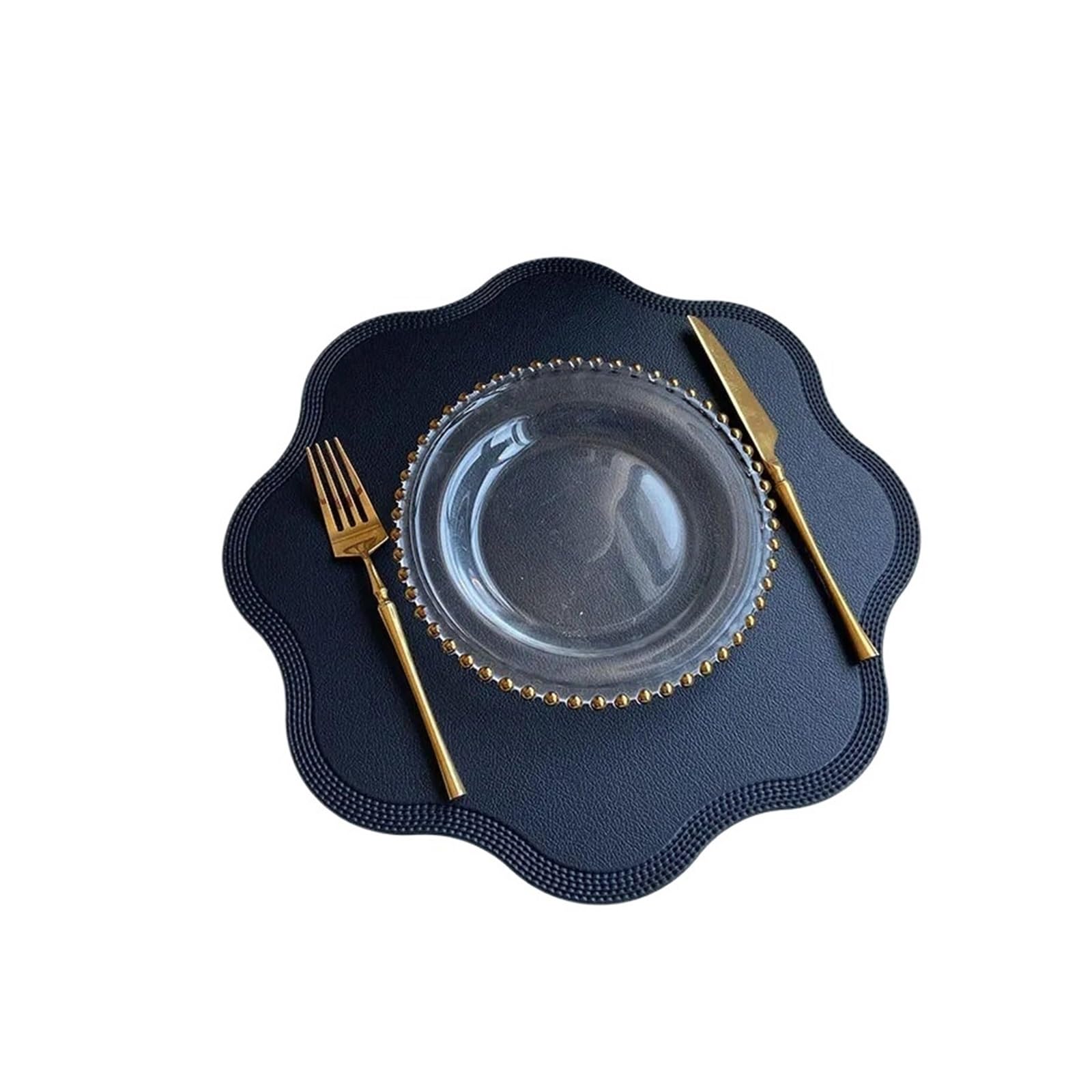 Napperons Ronds Tapis de Table Coussin en Forme Fleur Relief(Flower Black,6pcs Round 38cm)