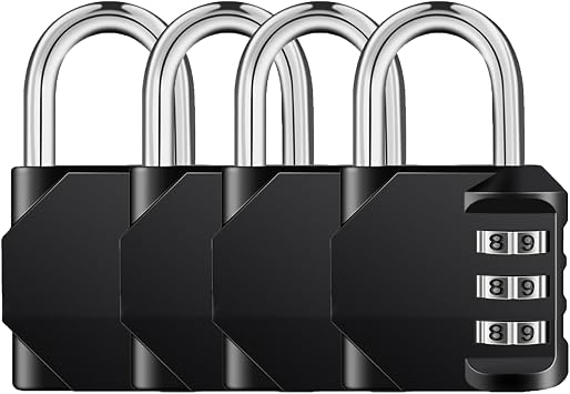 NAGE Combination Lock, Coded Padlock with 3 Digit Lock 4p, Black