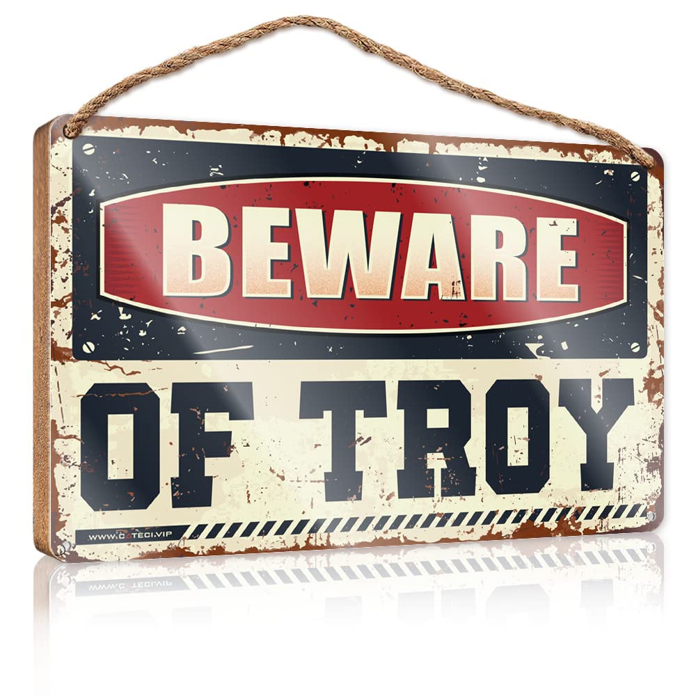 Farmhouse Decor Signs Beware Of Troy Wooden Sign Gift For Boss Woman Fall Porch Sign(15X28CM)