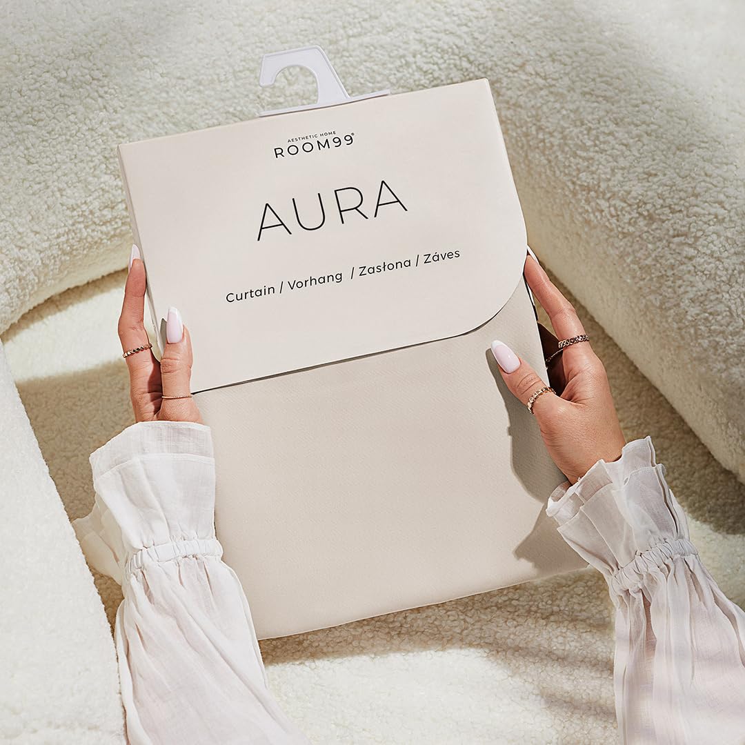 Rideau avec œillets Aura 140 x 280 cm Beige Clair pour Salon Chambre Moderne