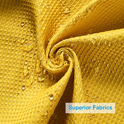 Image of AmazerBath Waffle Shower Curtain, Bright Yellow Shower Curtain Fabric with Waffle Weave, Heavy Duty 240GSM, Hotel Quality Bathroom Shower Curtains, 72 x 72 Inches