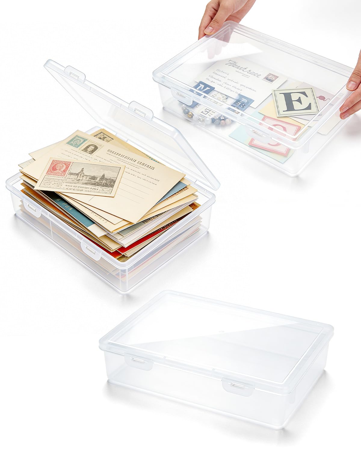 Scatola organizer per carta, confezione da 3 scatole in plastica per foto, documenti, documenti, documenti, foto, 32 x 23 x 5 cm