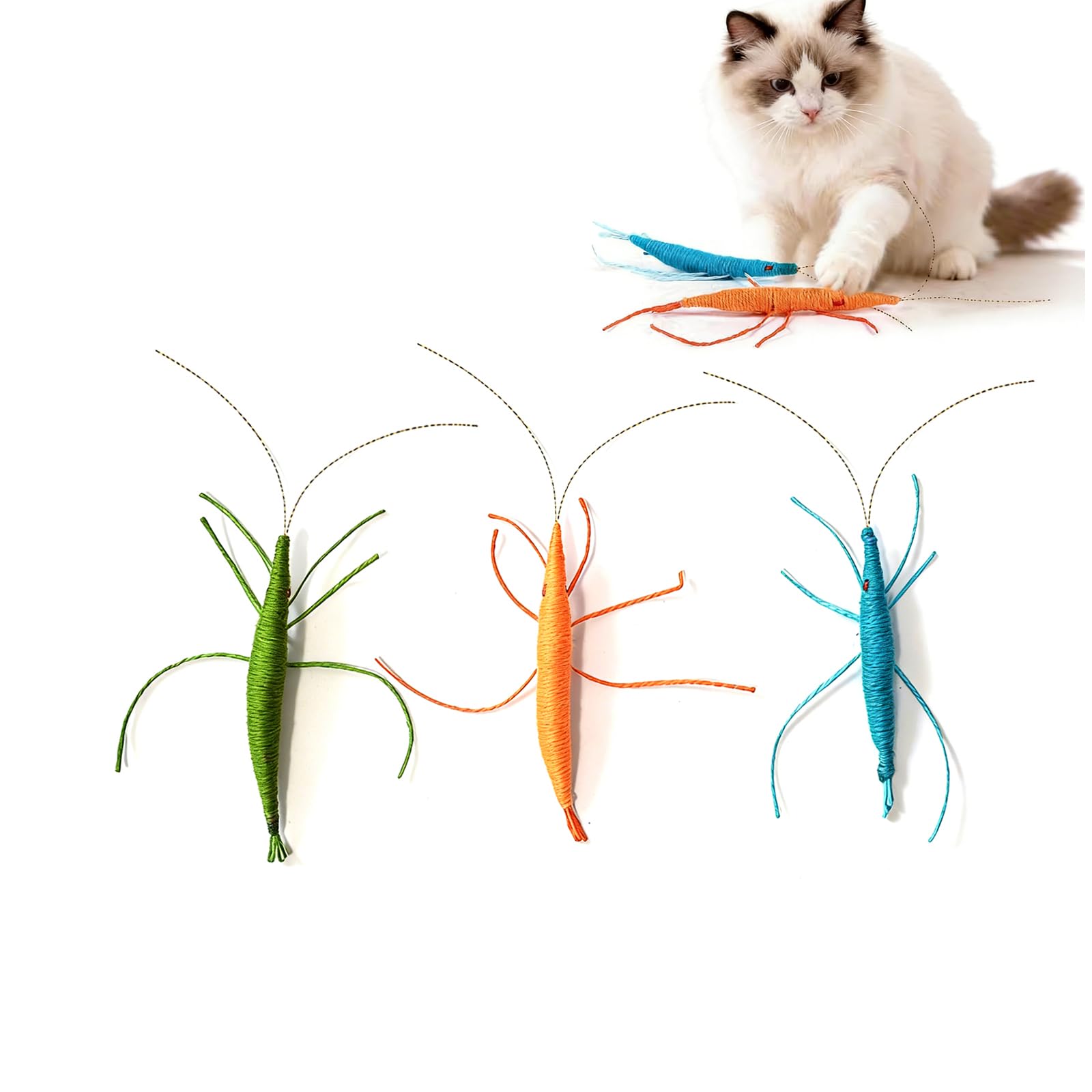 Juguetes de hierba gatera IUHKBH con hilo de camarón en 3 colores para gatos de interior