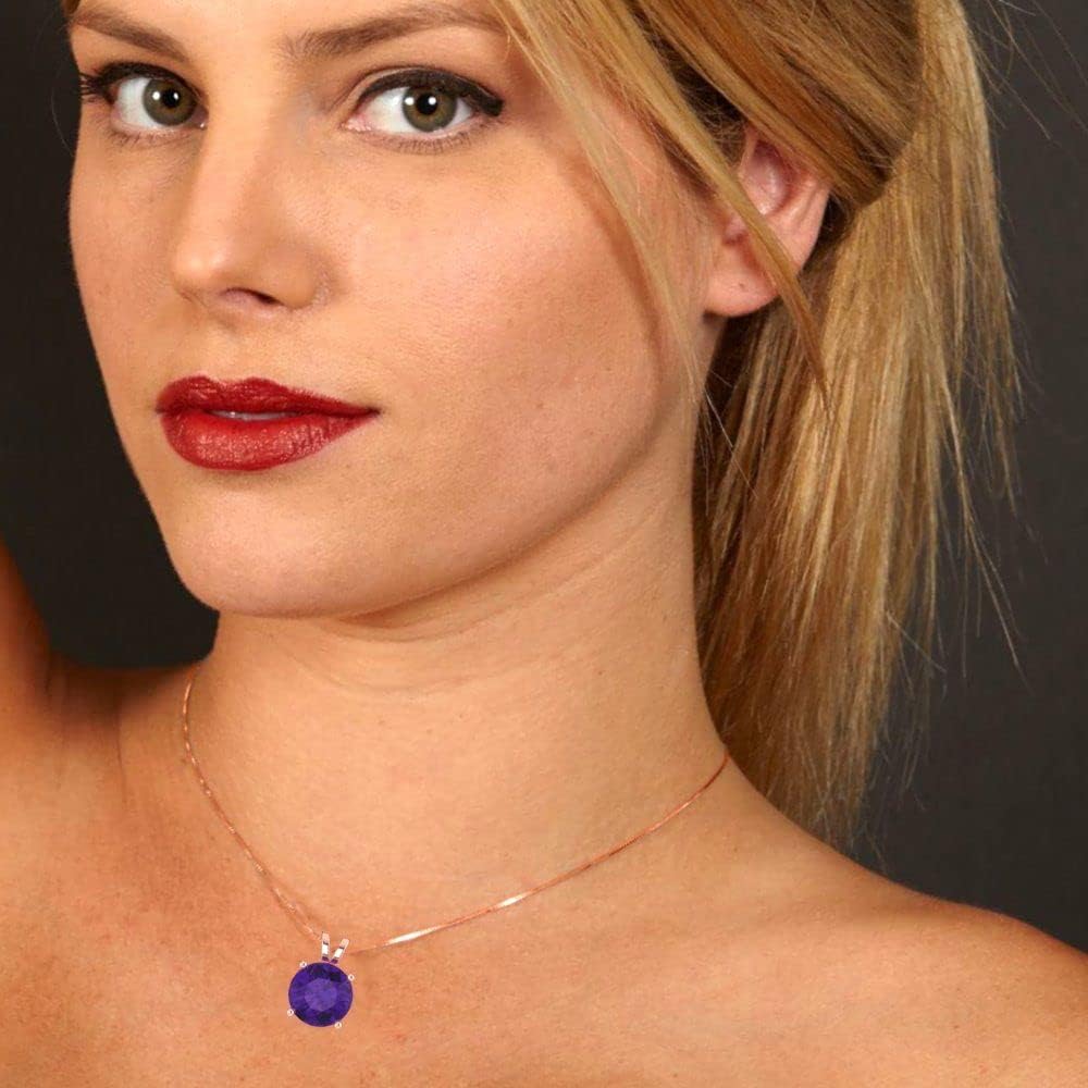 Clara Pucci 3 cttw Amethyst Rose Gold-Plated Silver Necklace and Pendant for Women (16" Box Chain,Round Cut,9mm) - Image 5