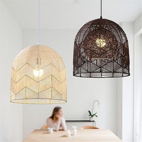 Miniatura 2 de Lámpara colgante de bambú de ratán natural rústico, lámpara colgante de techo de mimbre tejida a mano estilo bohemio, candelabro retro de granja
