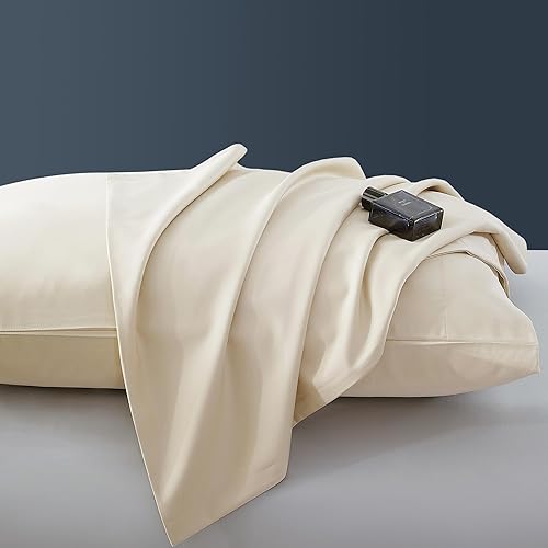 Miniatura 9 de Fundas de almohada de 1000 hilos 100% algodón egipcio para dormir, patrón satinado beige claro, funda de almohada con cierre de sobre, funda de