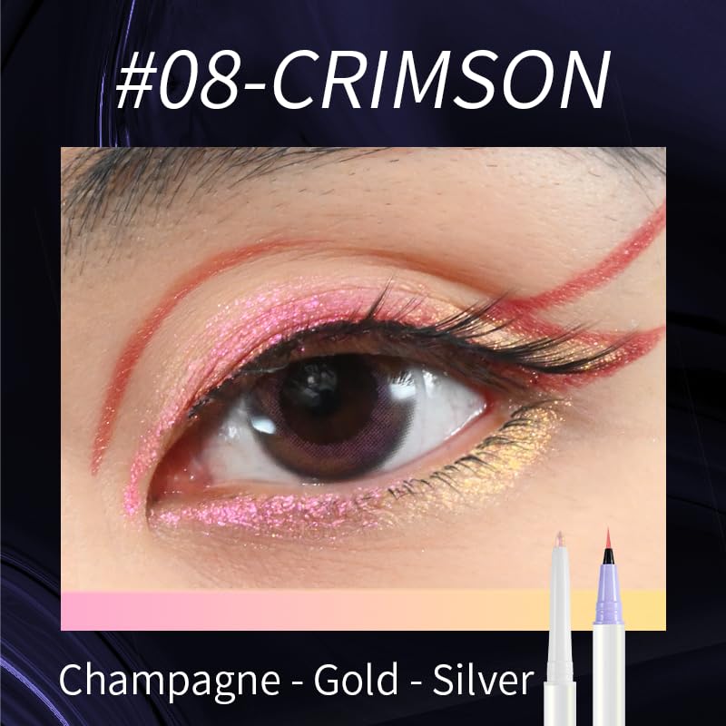 Image of CHARMACY 2 in 1 Duochrome Gel Eyeliner Pen, Gold Green Chameleon Glitter Metallic Eye Liner, Waterproof Smudge Proof Long Lasting Makeup (DE08)