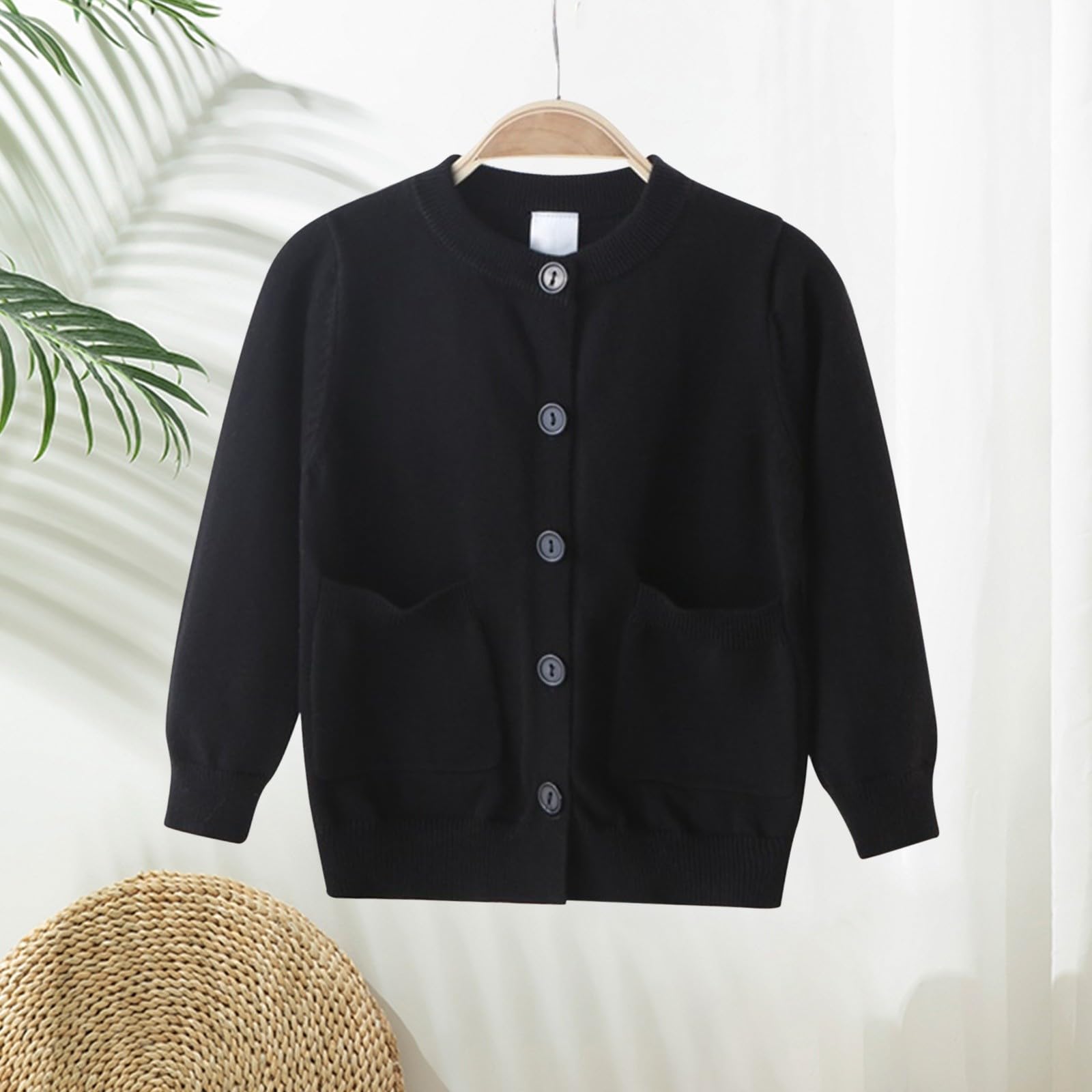 Cardigan da bambina con tasche, girocollo, cardigan per studenti elementari