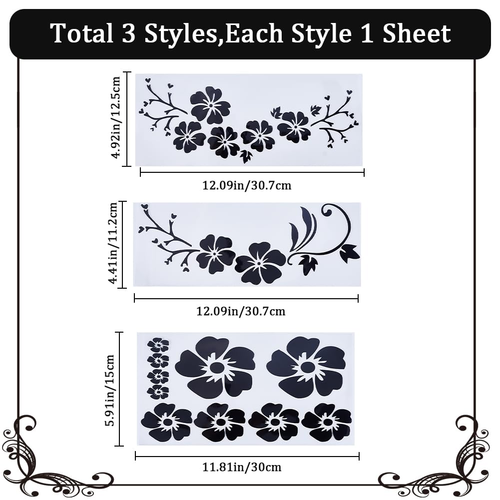 GORGECRAFT 3 Styles Hawaiian Hibiscus Flower Car Decal Black Laser Car Sticker Sun Protection Self Adhesive Car Accessories Automotive Exterior Decoration for Suv Laptop Truck Motorcycle Doors — view 2