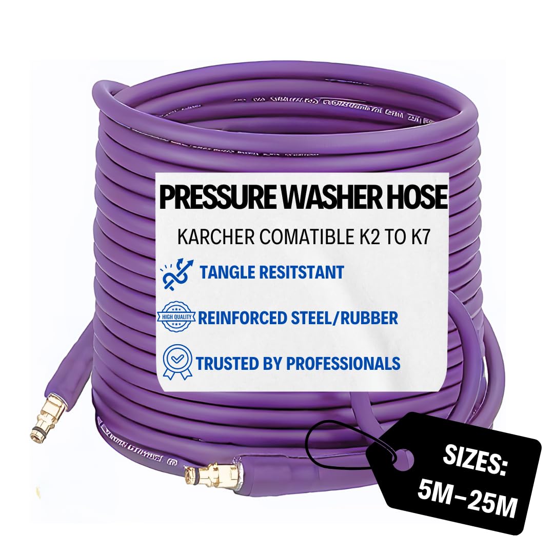 CA Detailing Anti-Kink 15M Pressure Washer Hose – Upgraded Replacement for Karcher K Series K2 K3 K4 K5 K6 K7 – Durable, Flexible, Reinforced Steel/Rubber with Click Plug Bayonet