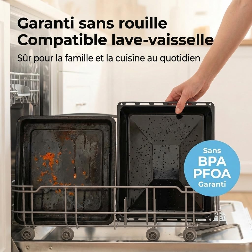 ICQN Set Plaque de Four 44,5 × 37,5 × 3,5 cm + Grille – Compatible avec Candy, Rosières, Hoover, Bauknecht & Groupe Whirlpool, Plaque Émaillée + Grille de Cuisson