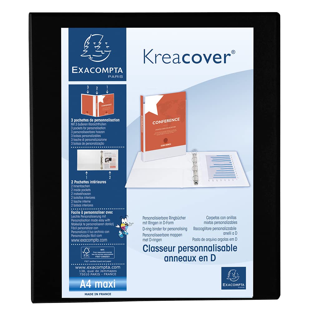 Exacompta Black 4D Ring Binder 25mm 10 Pack - A4 Maxi