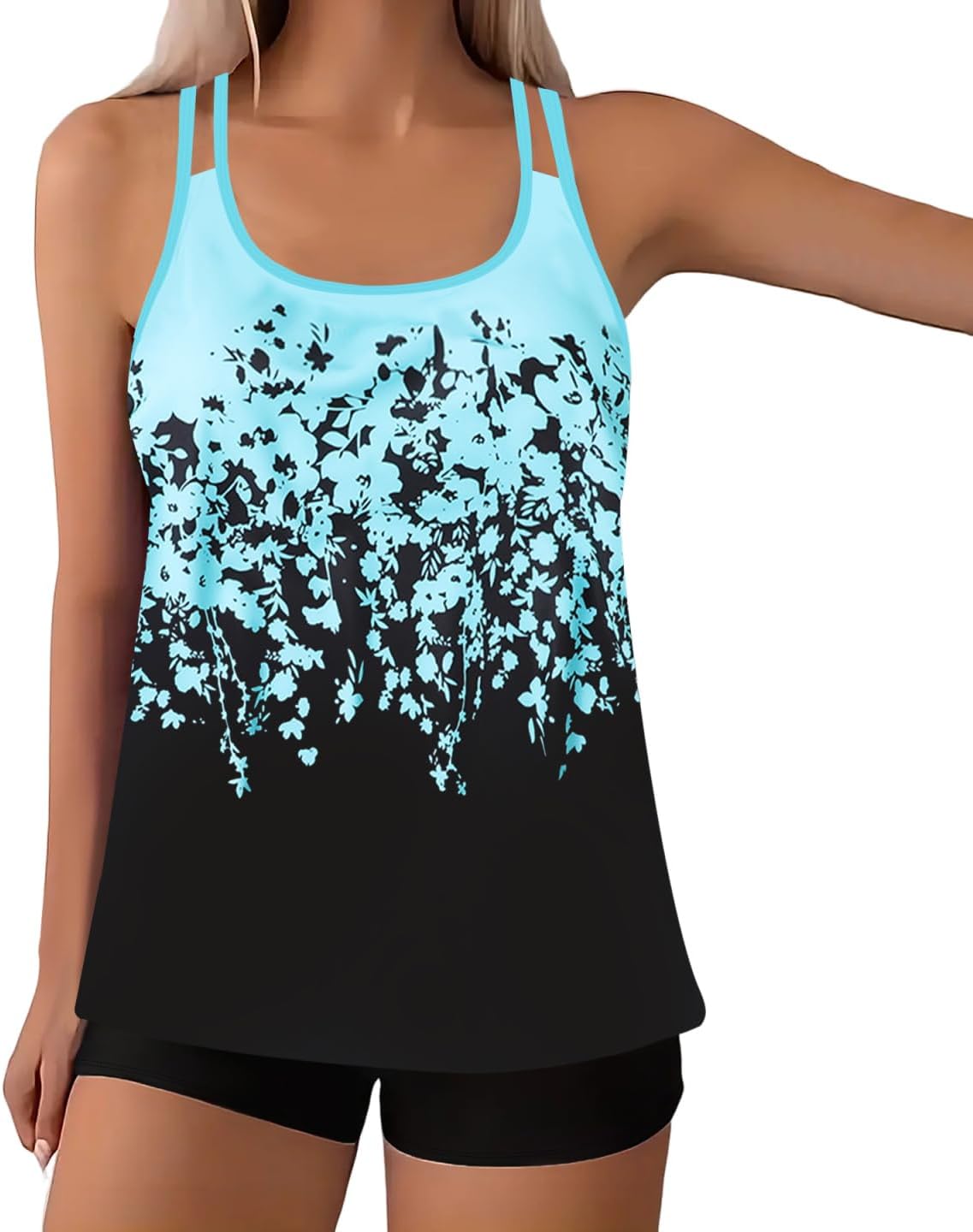 Women's Plus Size Floral Tankini Swimsuit with Shorts