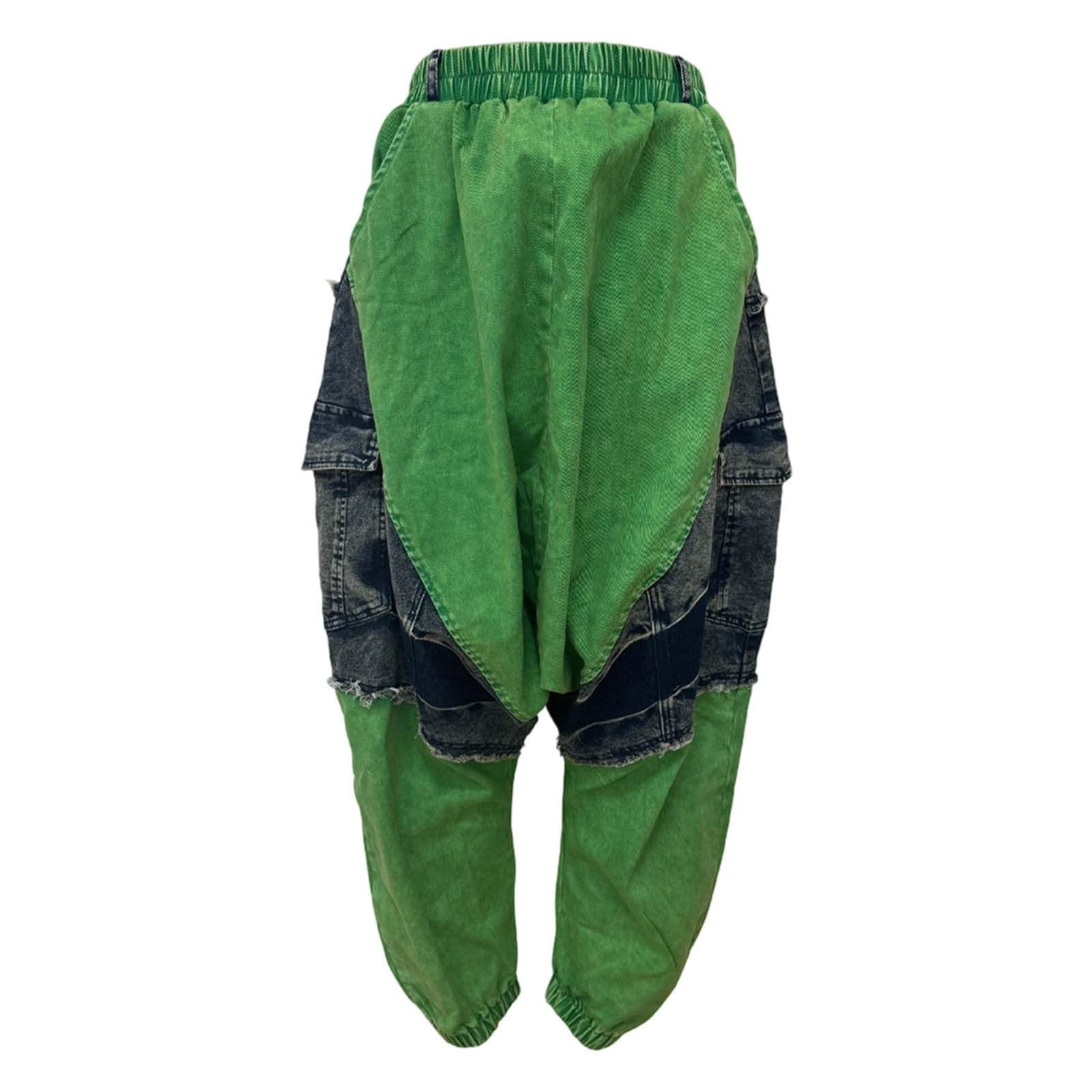 Pantalones harén hip hop para mujer, pantalones de patchwork, pantalones bombachos, pantalones de Aladino, pierna ancha, hippie, pantalones de mezclilla, pantalones informales, pantalones Goa con