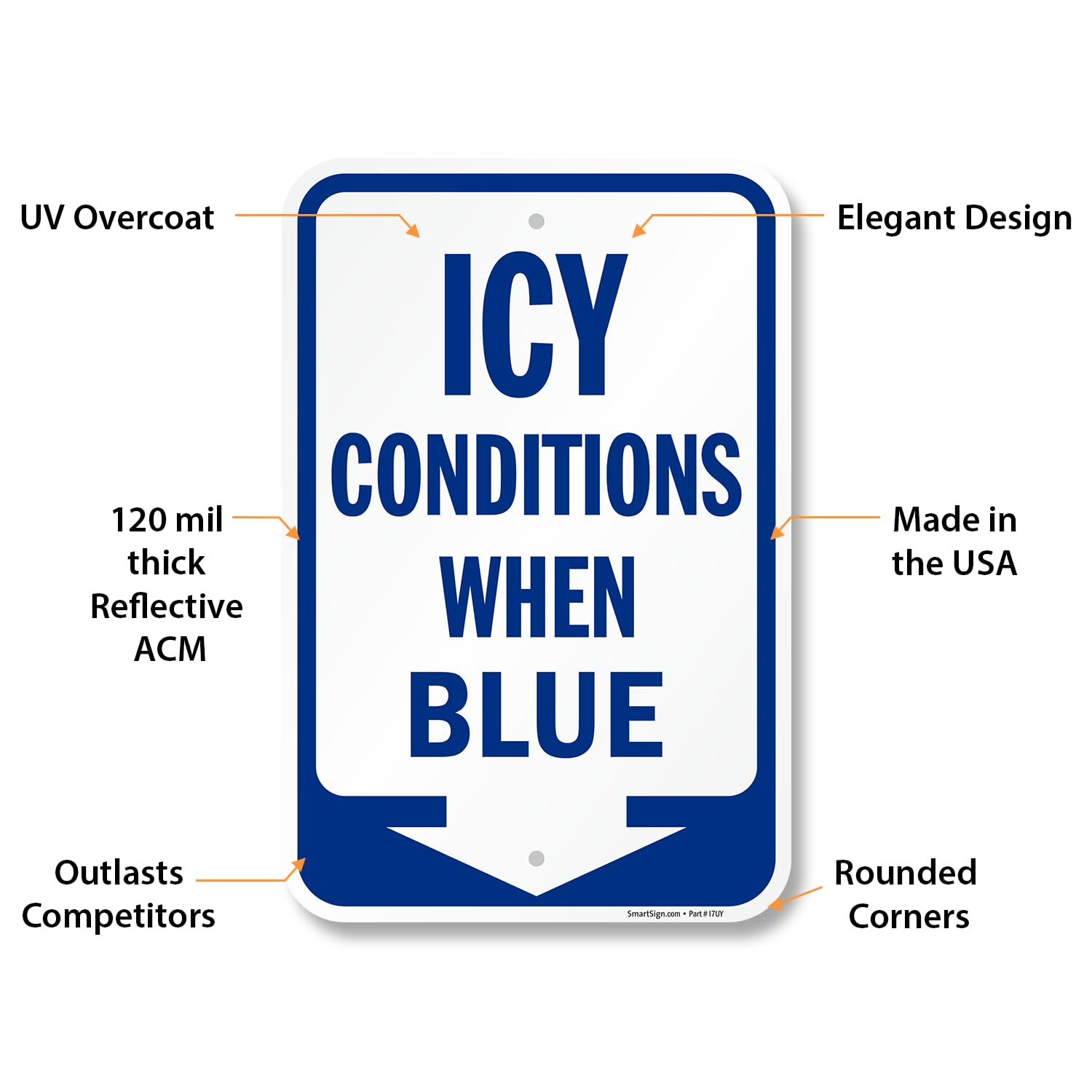 SmartSign Letrero de 45,7 x 30,5 cm con flecha hacia abajo, compuesto de aluminio duradero de 120 mil (ACM), material reflectante de grado ingeniero, azul/blanco, fabricado en Estados Unidos, 100 años