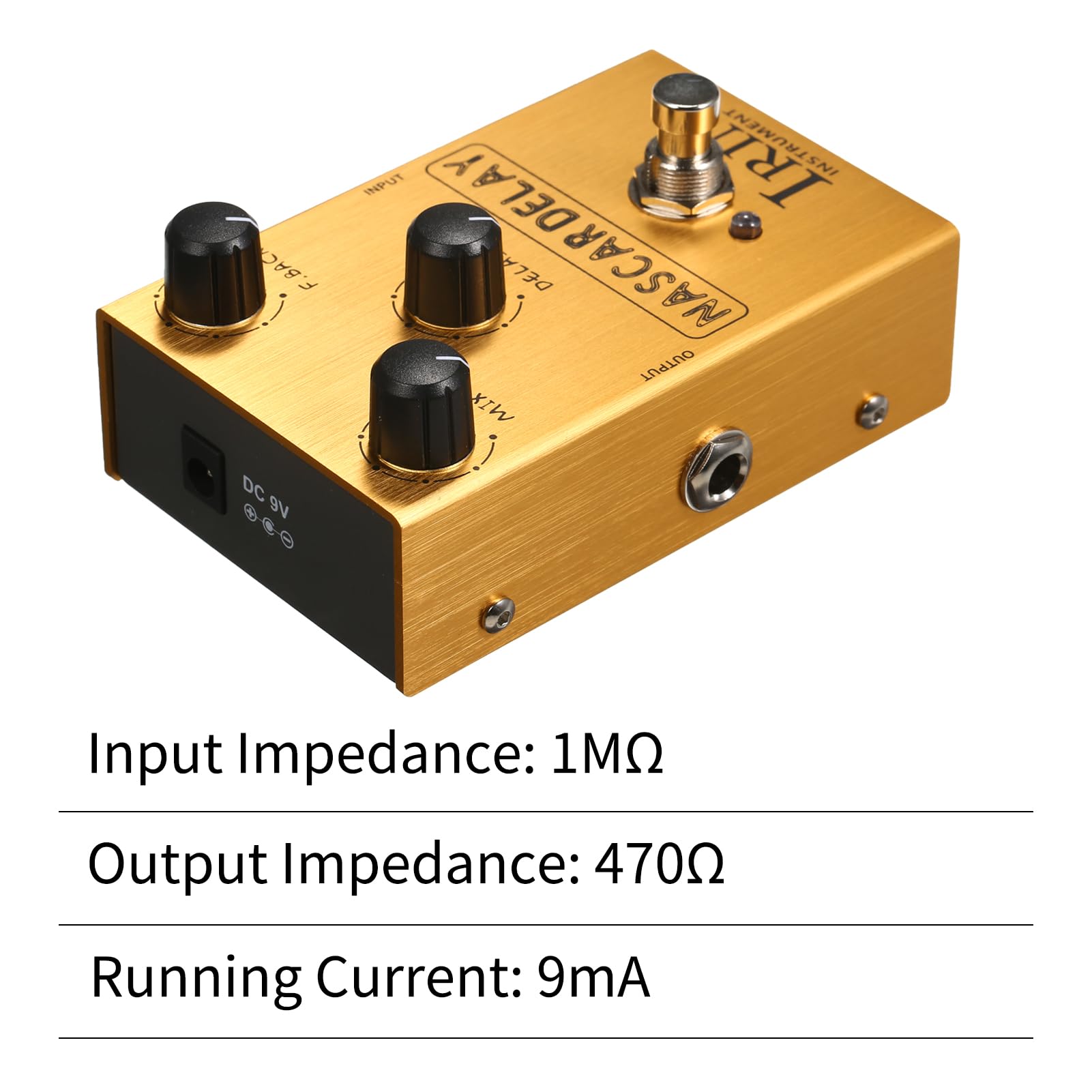 DELAY - Pedal de efecto de guitarra con 3 perillas de control para guitarra eléctrica con mezcla/retroalimentación/retardo