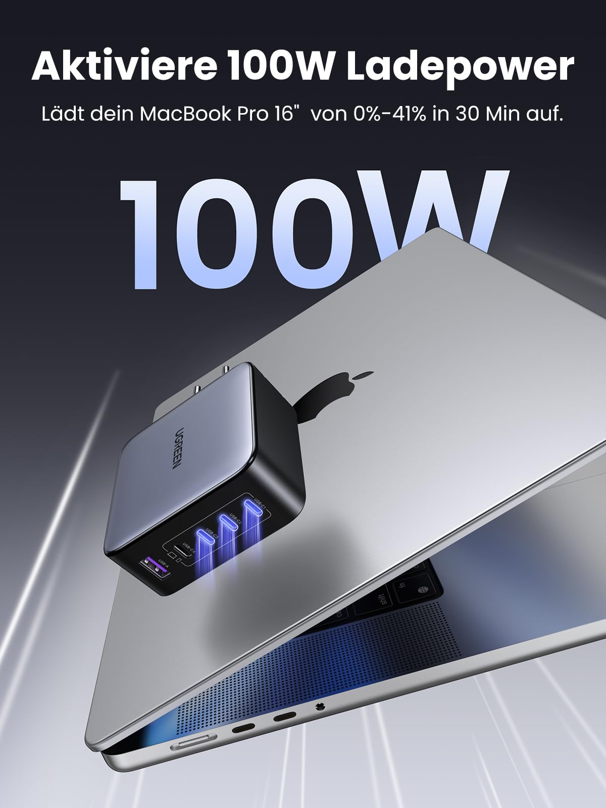 UGREEN Nexode USB C Ladegerät 100W 5-Port GaN Netzteil Mehrfach PD Charger Multiports unterstützt PPS 45W kompatibel mit MacBook Pro/Air, HP Laptop, iPad Serien, iPhone 17, 16 Pro, Galaxy S25