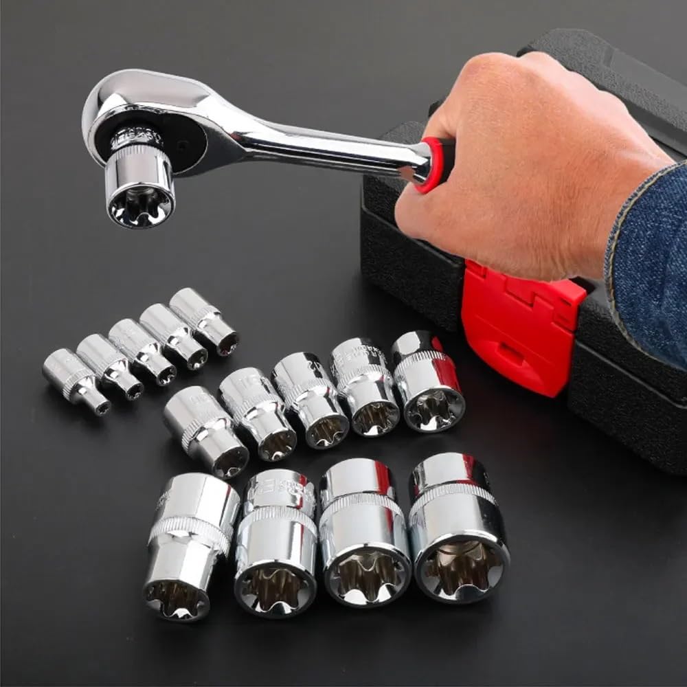 14 szt. Zestaw nasadek żeńskich E-TORX Star E4 - E24 dynamometrycznych 1/4"Dr. 3/8"Dr. 1/2" dr Zestaw przedłużek