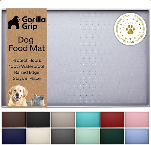 Miniatura 10 de GORILLA GRIP Alfombrilla de alimentación para mascotas 100% impermeable con bordes elevados de silicona libre de BPA, alfombrillas para comida