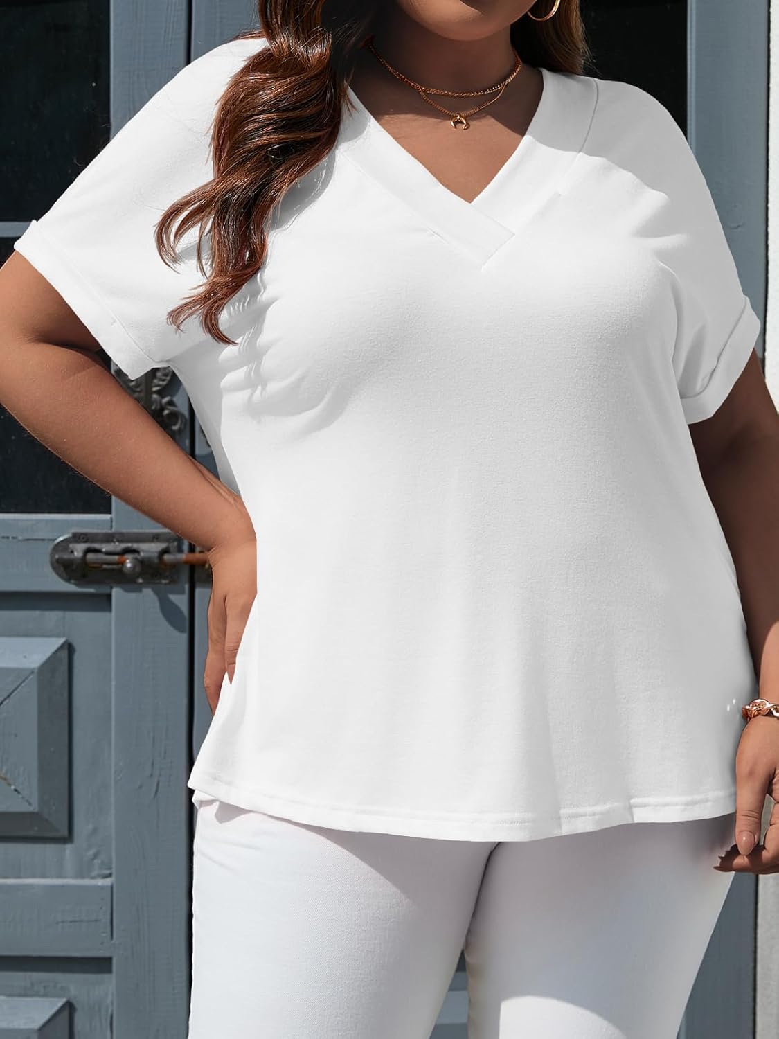 Beautife Womens Plus Size V Neck T Shirts Short Sleeve Summer Dressy Casual Tunic Tops Loose Fit Tees Blouse - Image 5