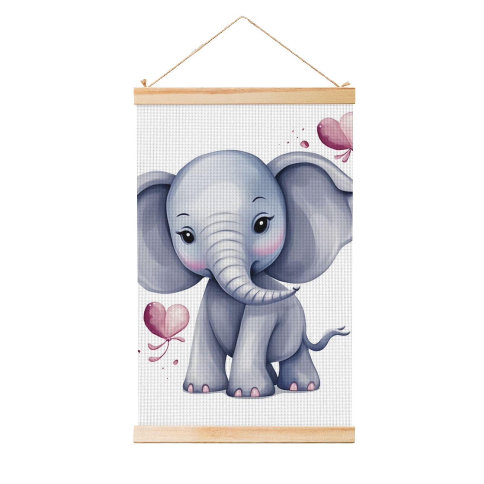 Cute Elephant Posters Wooden Shaft Hanging Poster Canvas Prints Scroll Wall Art Painting Vintage Wall Banner Modern Artwork Decor for Home Decor Ready to Hang 20"x30"