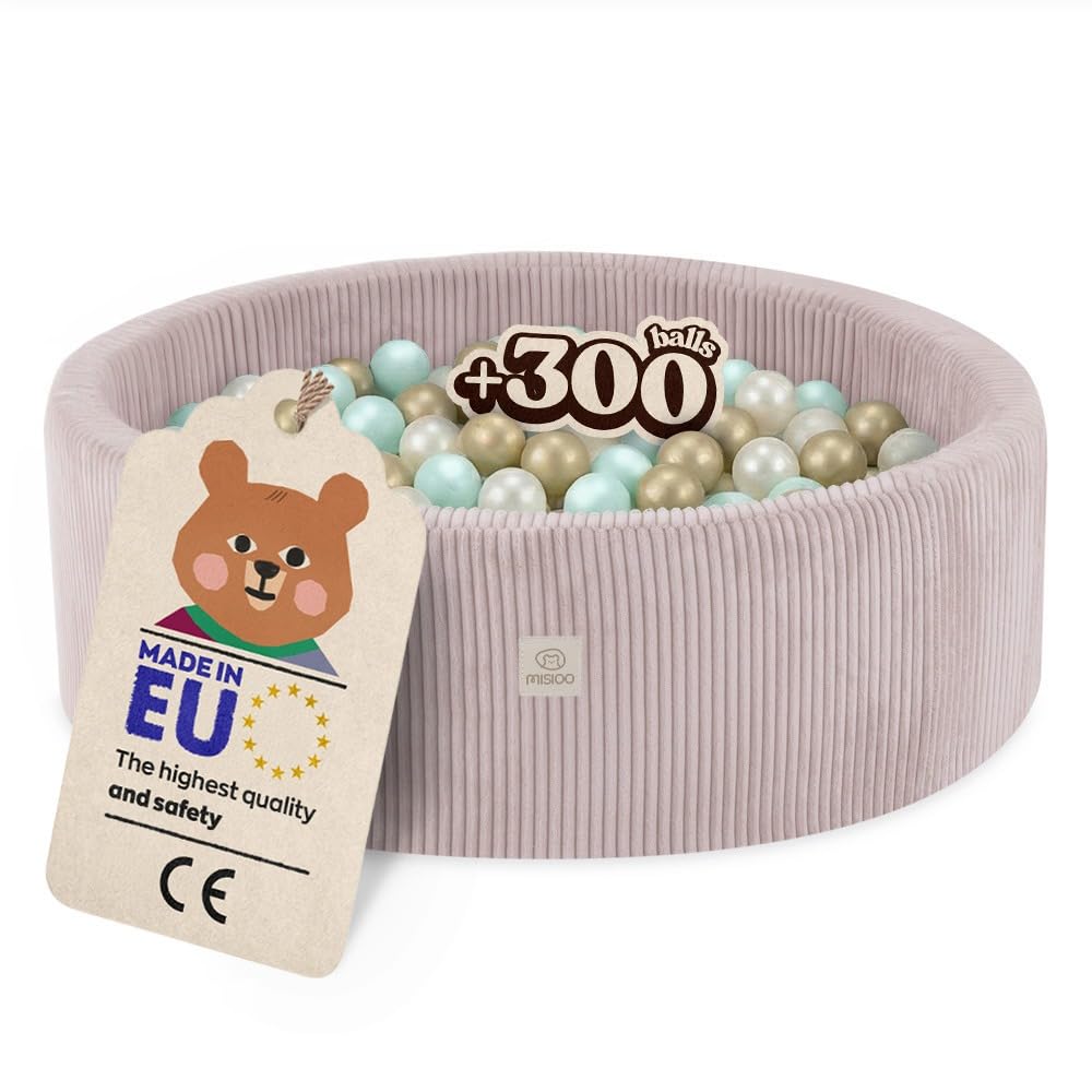 MISIOO Kąpiel z piłeczkami dla niemowląt, 90 x 30 cm, z 300 piłeczkami – materiał premium, zdejmowana poszewka, można prać ręcznie w temperaturze 30 stopni, idealny dla dzieci w wieku 1-3 lat, do