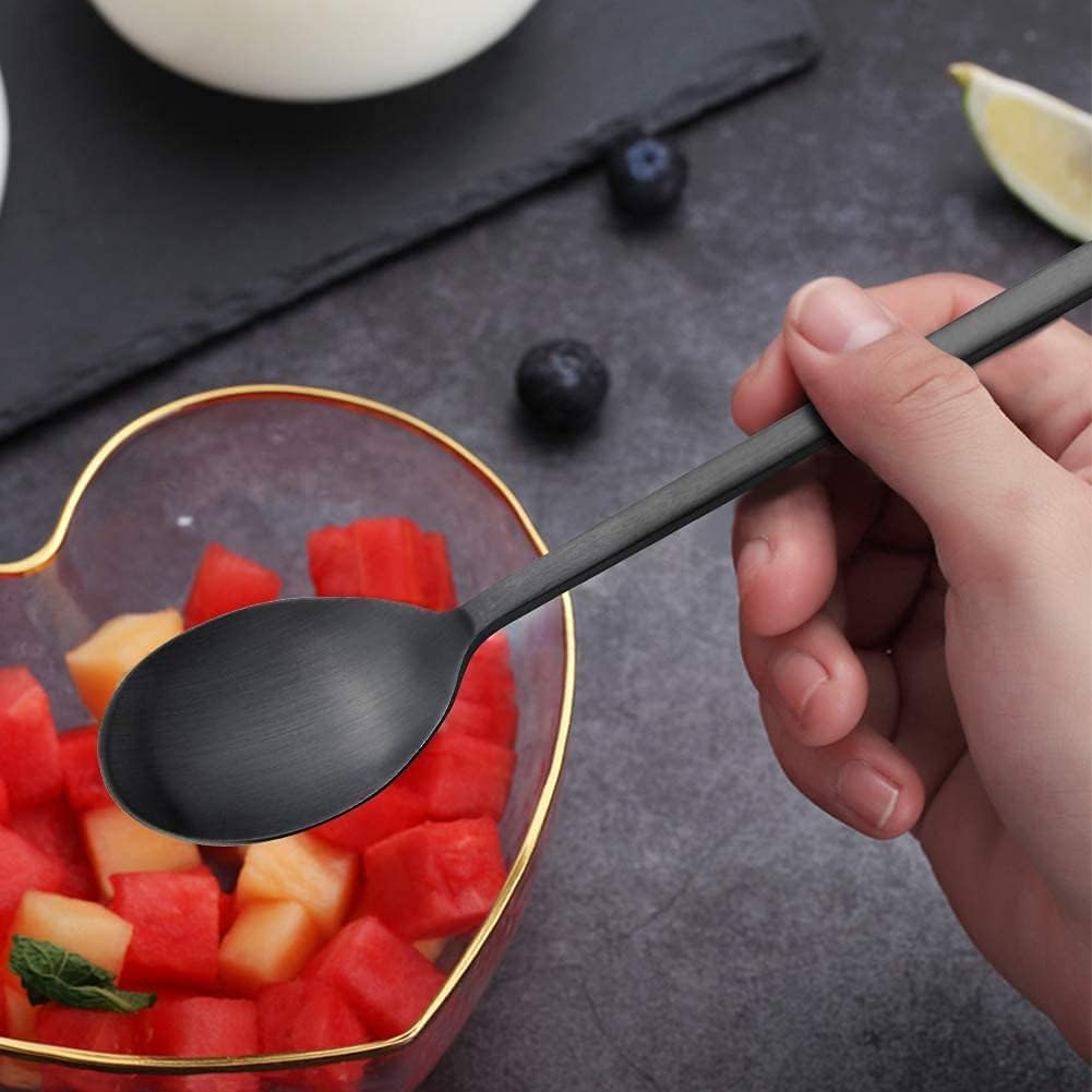 Set Di 8 Cucchiai Coreani In Acciaio Inox Con Manico Lungo – Cucchiai Da Riso E Zuppa, Lavabili In Lavastoviglie, Design Ampio E Liscio Per Casa, Ristorante O Picnic, Colore Nero