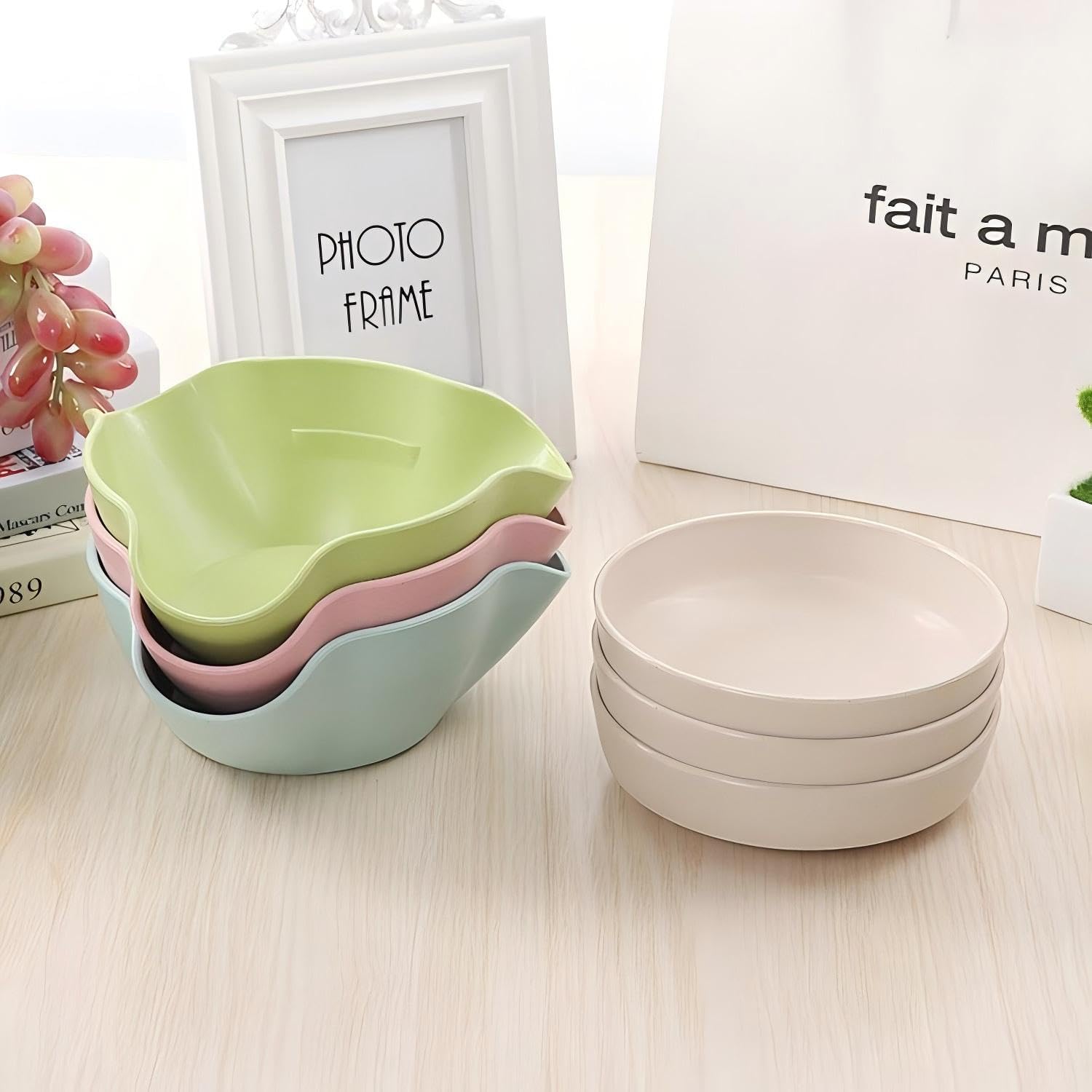 Bamboo's Grocery Double Dish Snack Bowl For Pistachios, Peanuts, Edamame, Cherries, Nuts, with Shell Storage (Green)