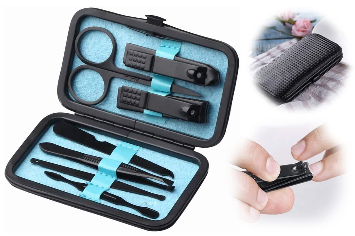 DELFINO Nail Clippers Set, 7-in-1 Stainless Steel Professional Manicure Pedicure Set, Universal Home Office Manicure Set, Ear Spoon Eyebrow Scissors for Men and Women