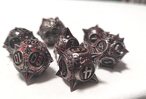Miniatura 7 de Juego de dados DND de metal juego completo hecho a mano con forma de bocina DND sirve como buscador de caminos para TT RPG bosque