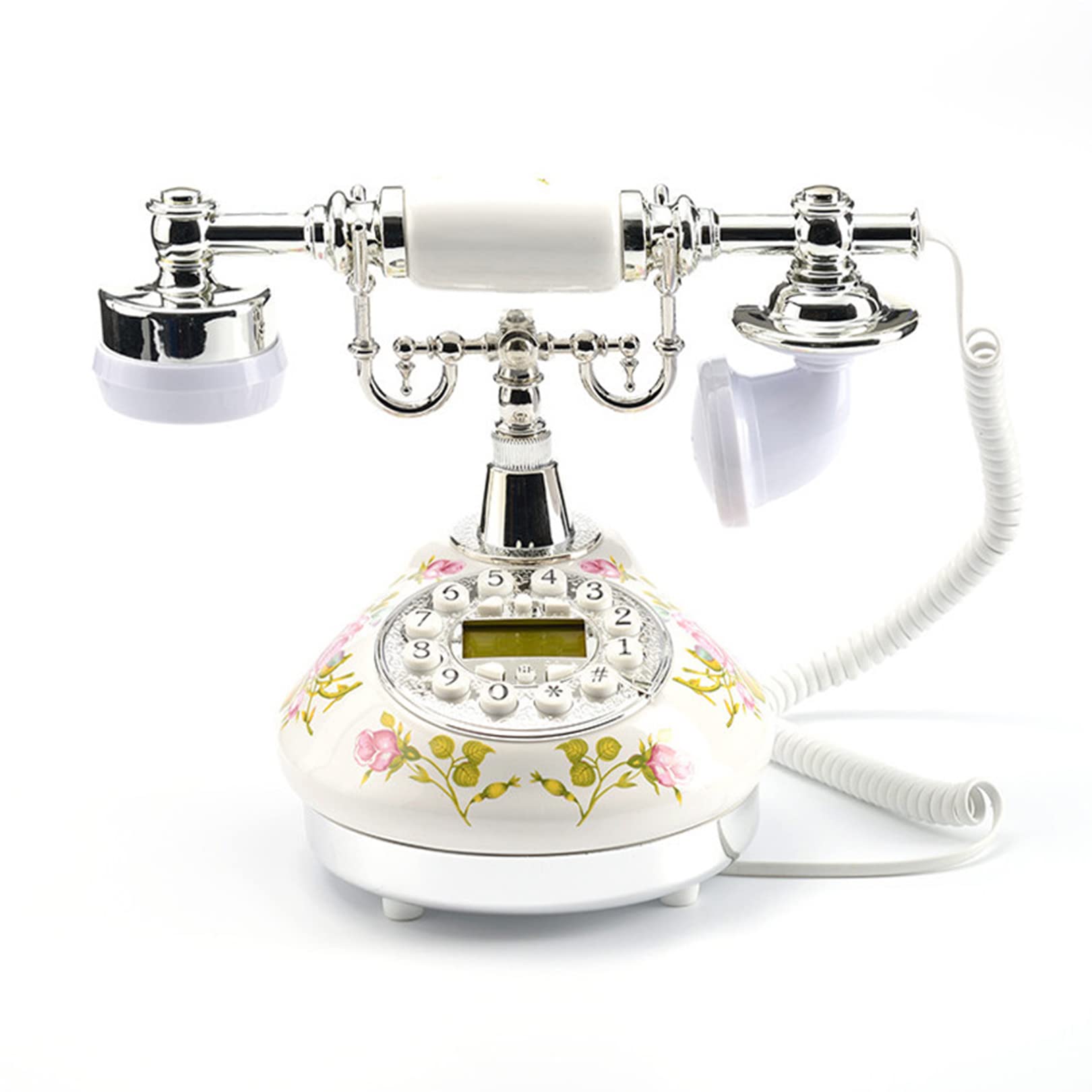 Retro-Keramik-Telefonornament mit Wählscheibe, Vintage-Telefon aus den 60er Jahren, Festnetztelefon mit Schnur