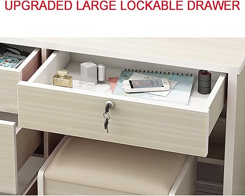 Miniatura 7 de KOKMAT tocador de maquillaje con espejo deslizante juego de mesa de tocador para mujer 4 cajones con compartimento de almacenamiento oculto taburete