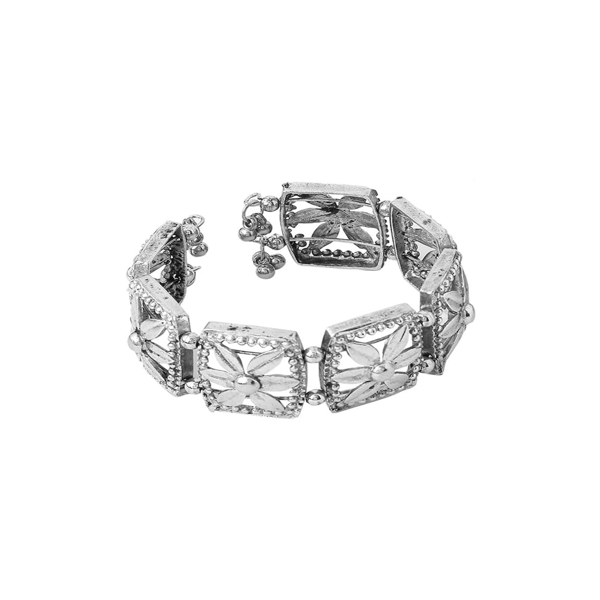 Honbon Beautiful Flower Cutwork Fancy Designer Oxidised Silver Finish Openable Cuff Kada/Boho Bracelet/One Hand Kada for Women & Girls (Pack of 1) (B0C8T5QZTC) Amazon Price History, Amazon Price Tracker