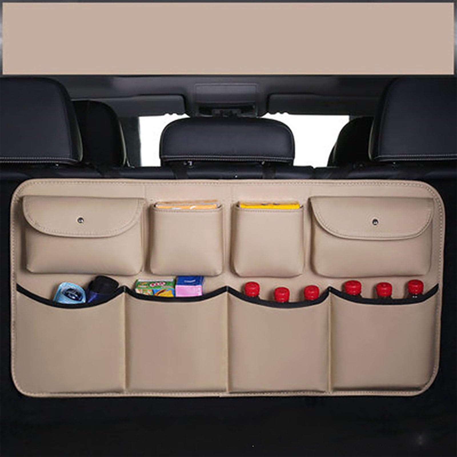 Organisateur de Coffre de Voiture pour BMW X3 (F25, F25 LCI), Organisateur de Coffre Sacs Pliables avec Rangement Multi-Poches, Dossier du Siège Suspendu Organisateur, B/PU Leather- B/Beige