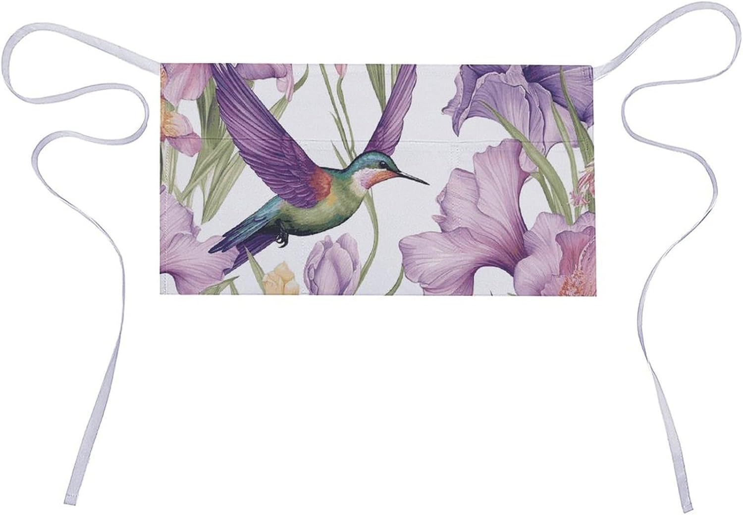 Hummingbirds Irises Flowers Server Apron With 3 Pockets Water Resistant Waist Apron Half Apron For Waiter Bartender Barista Restaurant And Kitchen