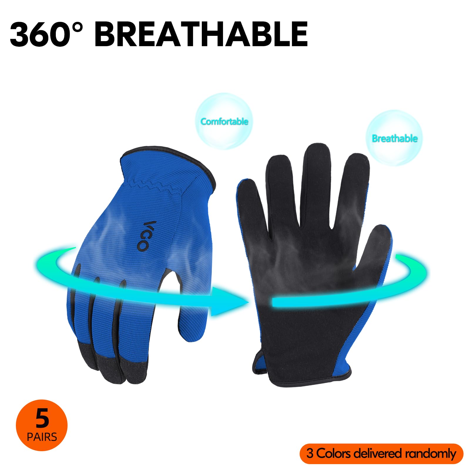 Vgo 5-Pairs High Dexterous Work Gloves For Men Women Breathable Light Duty Excellent Grip Value Pack L 5 — view 5