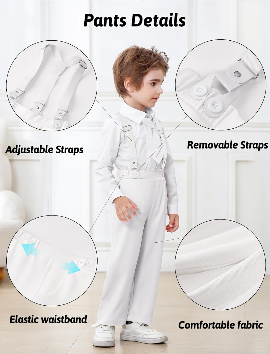 HOZIY Toddler Boy Clothes Suit Gentleman Outfits Formal Dress Shirt+Tie+Vest+Corsage+Suspender+Pants 6PCs Sets for 1-7 Years - Image 4