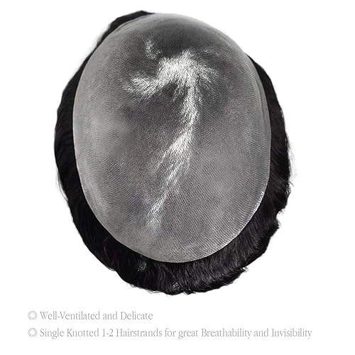 Miniatura 5 de Extensiones invisibles tipo tupé para hombre, sistema de cabello completo de poliéster para hombres de 0.004-0.005 in de grosor de poliuretano