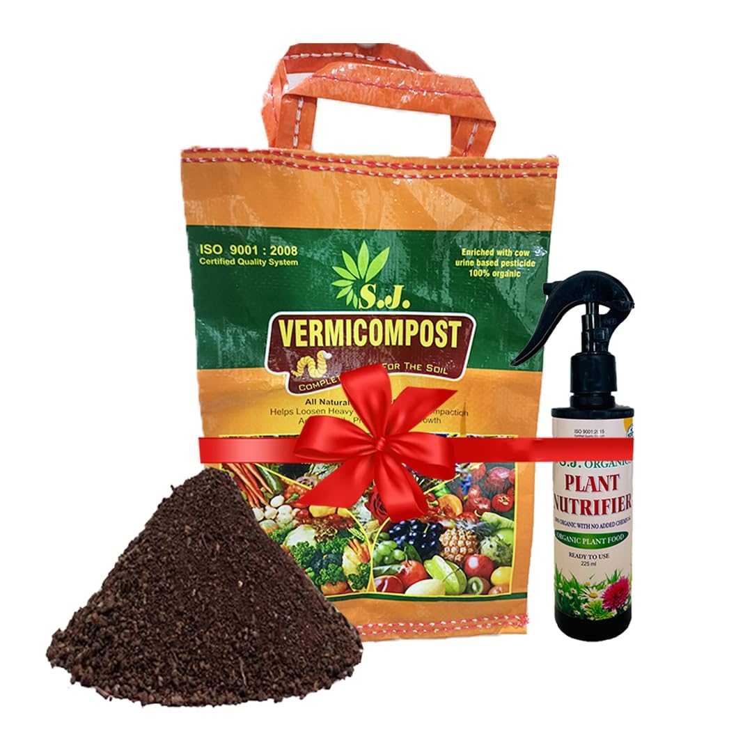 SJ ORGANICS COMBOPACK BLACK GOLD VERMICOMPOST 2KG AND PLANT NUTRIFIER 225ML I KECHUA KHAAD & PLANT NUTRIFIERI LABORATORY TESTED GOVT LICENSED BIOFERTILLIZER POWDER & PLANT NUTRIFIERI