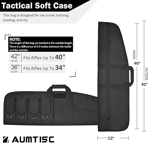 Miniatura 2 de AUMTISC Funda para rifle de escopeta suave  para rifles tácticos Ar15 de 36 pulgadas 42 pulgadas con cremallera bloqueable hombro ajustable (2312)