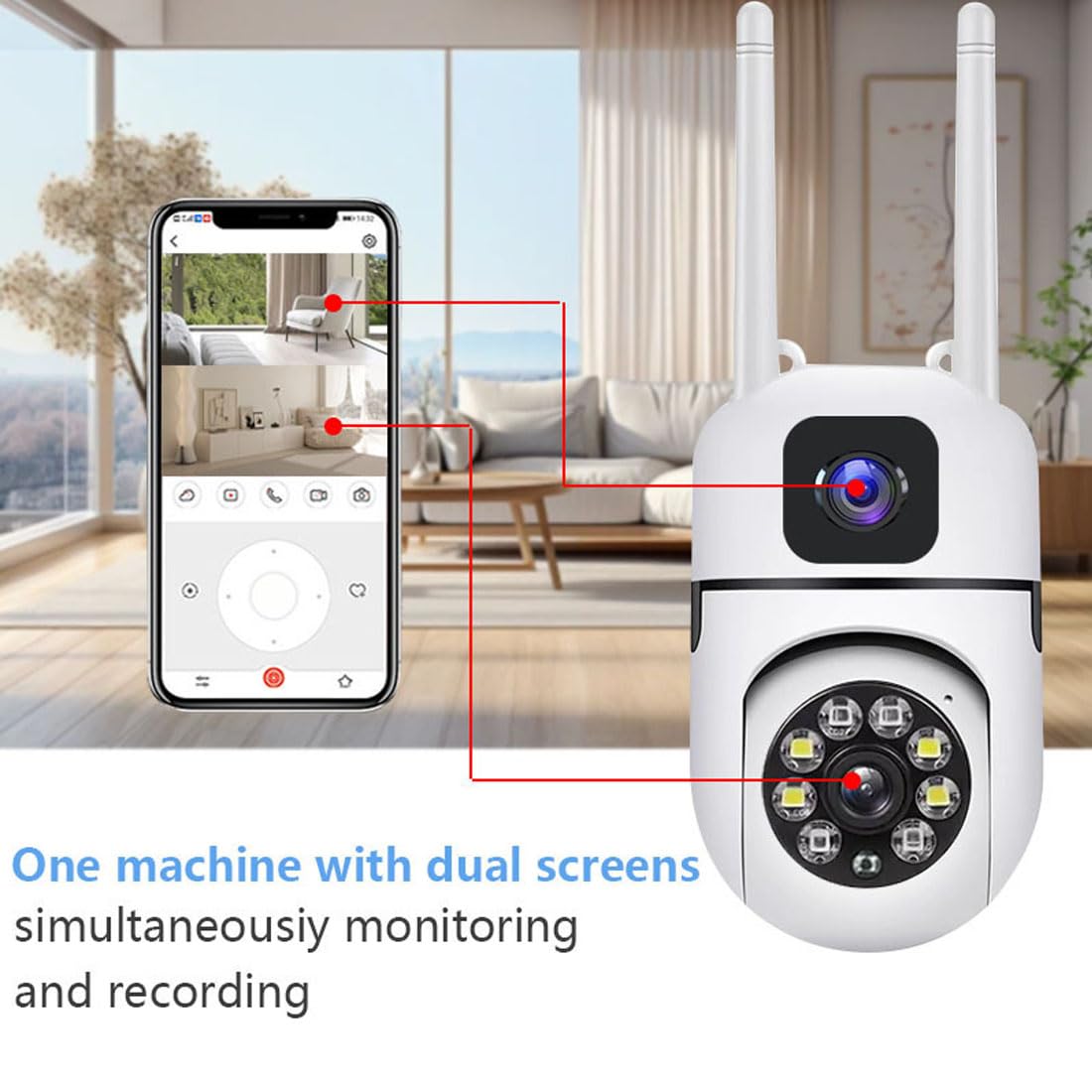 CaméRa De SéCurité à Double Objectif 4k Panoramique Et Inclinable à 360° (2.4G)